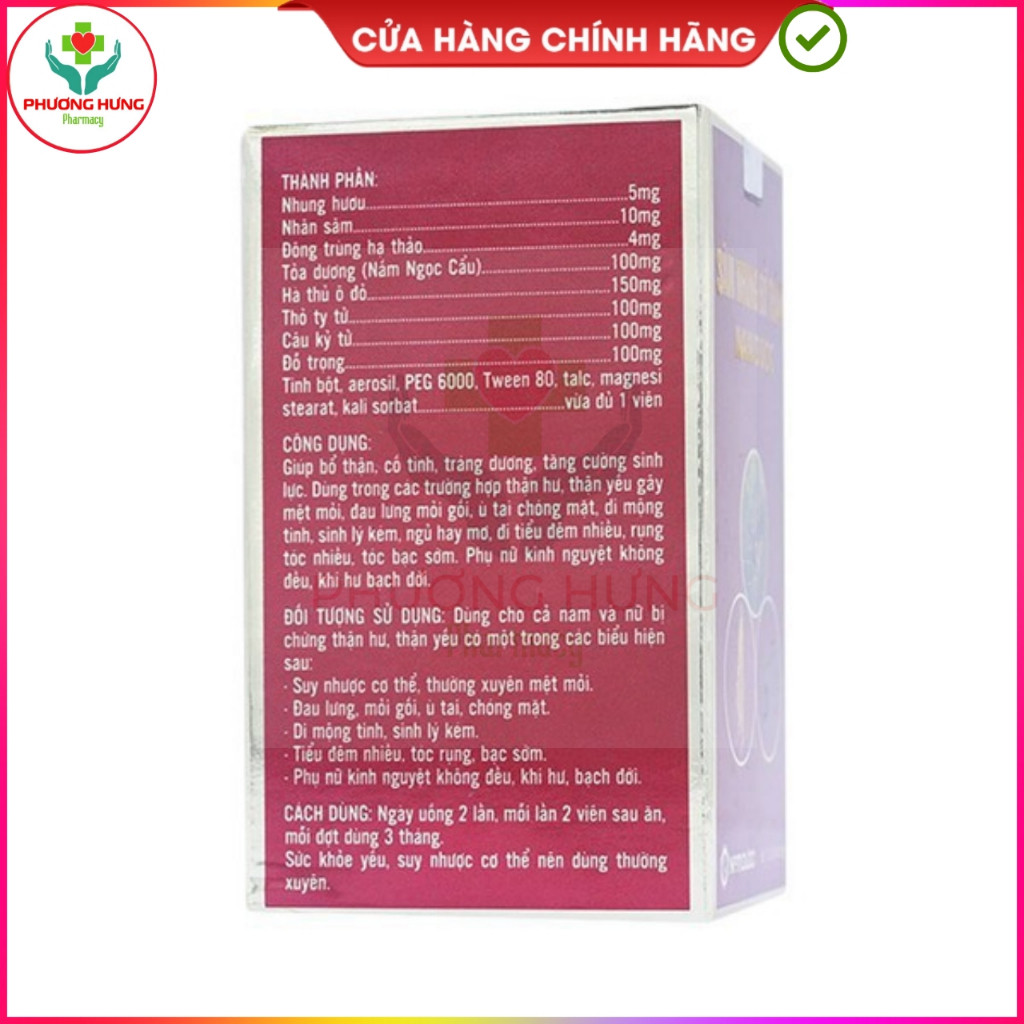 Sâm Nhung Bổ Thận Nam Dược Giúp Giảm Đau Lưng, Mỏi Gối, Thận Yếu, Ngủ Kém, Tiểu Đêm- Hộp 30 Viên