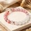 Vòng tay pha lê màu hồng Unisex - Thạch anh hồng Opal Thạch anh trong suốt Hạt vàng hồng - Đá tự nhiên thủ công