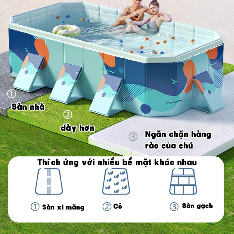 Bể bơi gấp gọn,không cần bơm hơi, chất liệu an toàn cao cấp, chống trượt, phù hợp cho cả gia đình