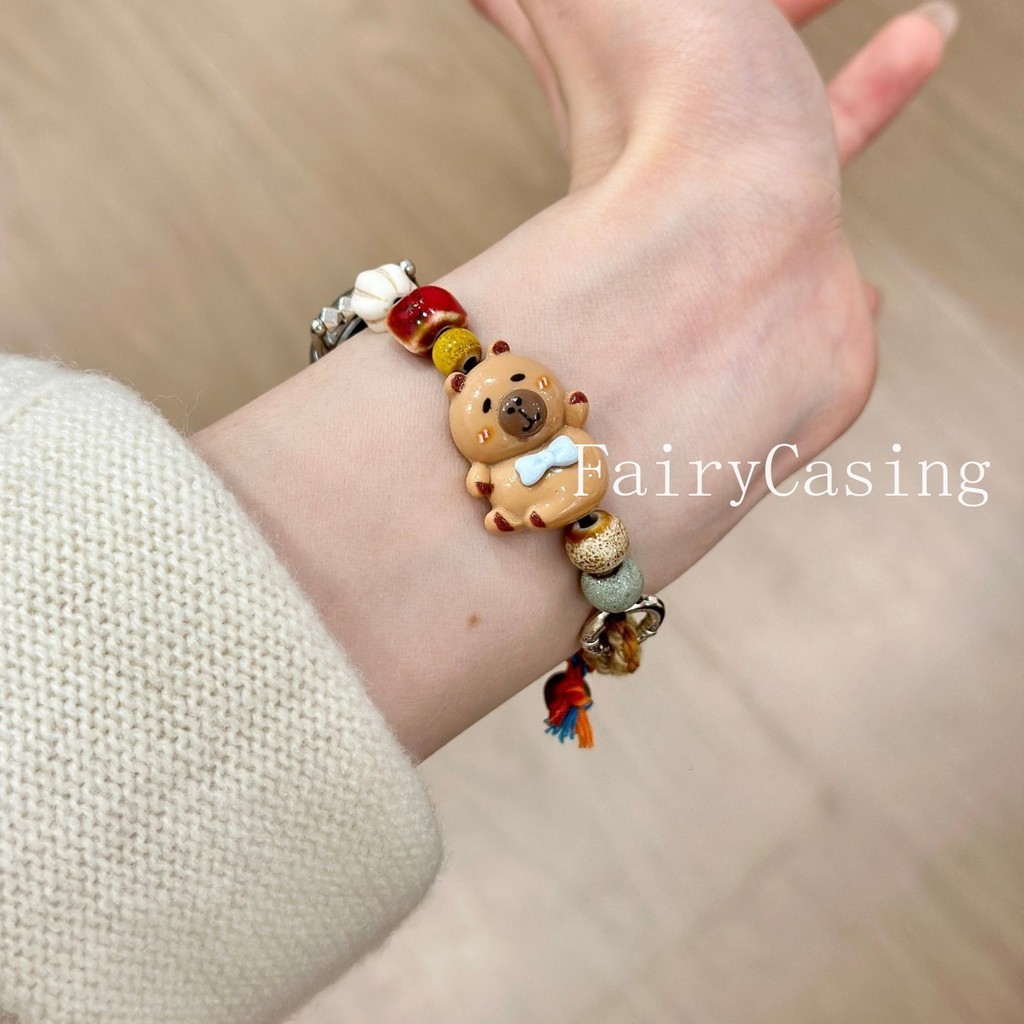 Dễ Thương Gấu Nhỏ Hạt Dệt Dây Đeo Cho Xiaomi Mi Band 10 9 8 7 6 5 4 3 NFC Vòng Tay Cho Redmi Watch 6 5 4 Dây Đeo Tay