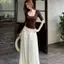 Thiết kế phong cách mới mùa hè Feel Fungus Edge Co giãn eo Drape Quần ống rộng + Bộ áo thun màu cà phê