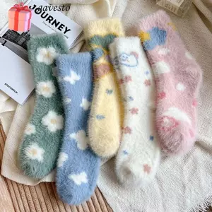 Tất ống giữa GAVESTO, Hoa văn trái tim Giữ ấm tất nhung chồn, Dễ thương mềm mại sang trọng dày tất mùa đông nữ