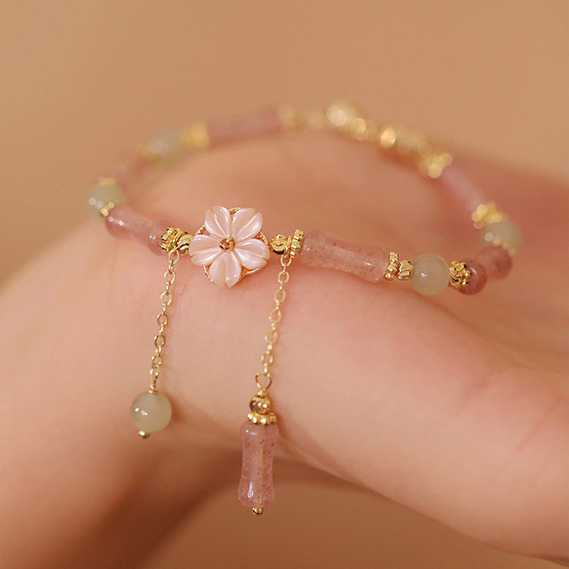 Vòng tay tre nữ pha lê màu hồng tự nhiên