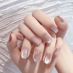 Móng tay làm móng tay Simple Nude Cat 's Eye Fresh Wearable Nails (24 miếng)