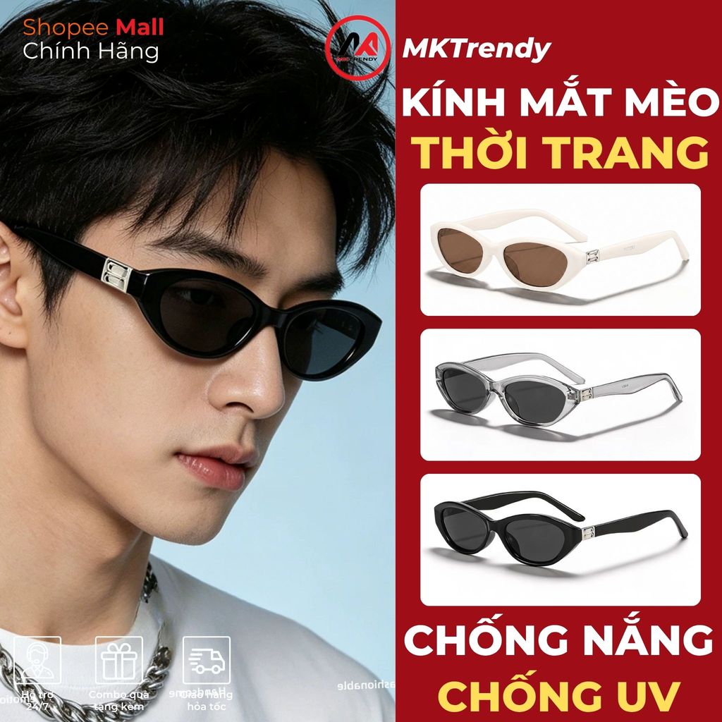 Kính râm mắt mèo MKTRENDY kính mát chống tia UV thời trang nam nữ phong cách Hàn Quốc sang trọng T604