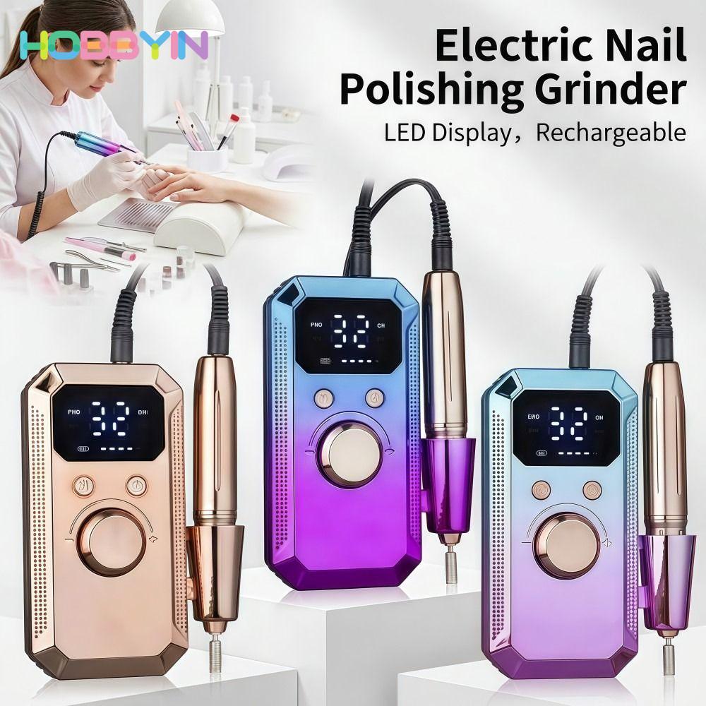 Máy mài/đánh bóng móng tay điện 32 tốc độ sạc lại, màn hình LED, dụng cụ làm móng đa chức năng HOBBYIN