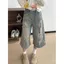 Quần crop Denim Retro Mỹ Nữ Mùa Hè Phong Cách Mới Rời Thường Ngày Phù Hợp Với Quần Ống Rộng Eo Cao Ôm Hơn Nhìn Thẳng