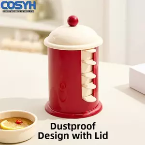 <cosyh>Stackable Square Sauce Dish Set Cream Color with Holder for Kitchen Organization