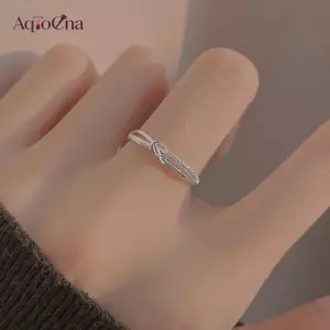 AqToCna Đơn Giản Độc Đáo Hình Học Hình Học Nhẫn Shining Star Knot Hai Lớp Ngón Tay Nhẫn Dành Cho Nữ Bé Gái Trang Sức Thời Trang Dự Tiệc Quà Tặng AqToCna