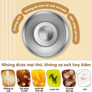 Bình giữ nhiệt Inox 316 600ml có ống hút dễ thương dành cho học sinh sinh viên, giữ nóng và lạnh