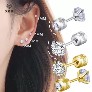 1 Bông tai Zircon pha lê đôi bằng thép không gỉ dành cho nữ Bông tai vít Trang sức cơ thể chống dị ứng [Mina]