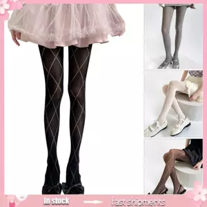YOI Mềm Co Giãn Quần Rỗng Họa Tiết Argyle Quần Tất Opaque Cho Nữ