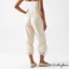Quần nở hoa nữ in hoa Dây rút eo Pantaloons Ren Trim chắp vá Chuông đáy Quần Capri