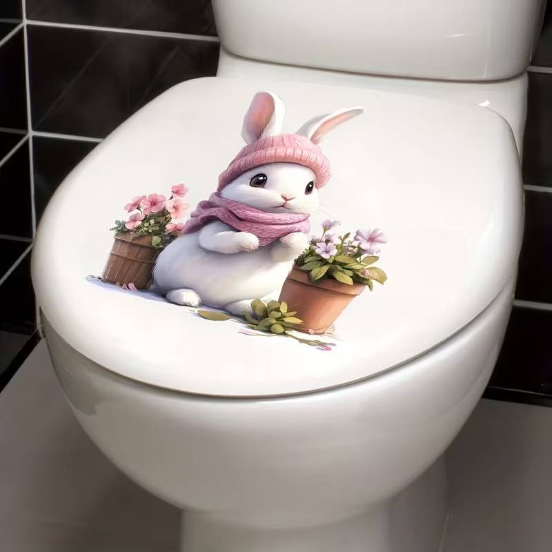 {BUDDI} Decal nắp bồn cầu hình thỏ hoa phát sáng trong bóng tối Decal tự dính Nhà vệ sinh có thể tháo rời Stier Tường Stier Trang trí phòng tắm tại nhà {buddingenergy}