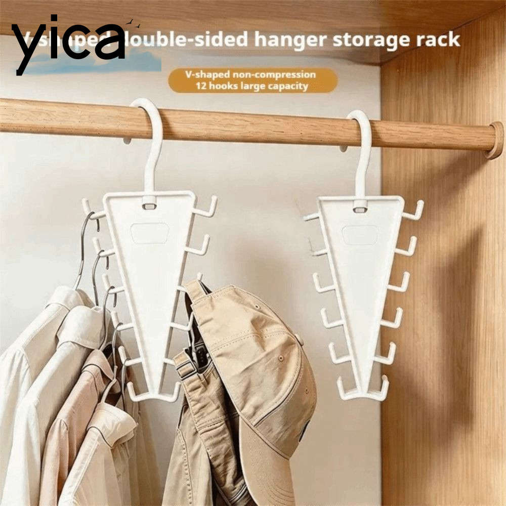 Móc treo hình chữ V YICA, 12 móc treo hai mặt tiết kiệm không gian, Dụng cụ sắp xếp nhiều móc treo tường có thể xoay được