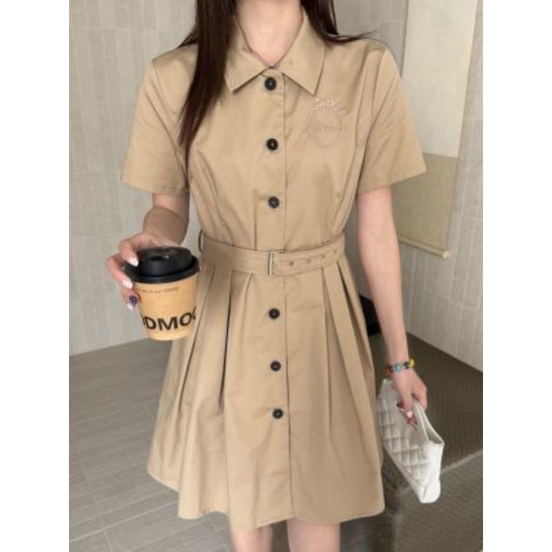 Váy nữ dài vừa phải mới có ve áo và thêu Cotton chéo
