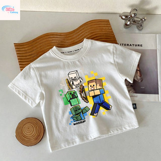 Áo Thun Bé Trai Minecraft Game, Áo Ngắn Tay Cotton Mềm Thoáng, Thời Trang Pixel, Cho Bé 3-12 Tuổi