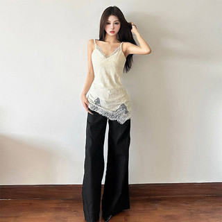 Áo camisole nữ kiểu Pháp thanh lịch, dài đến đầu gối, viền ren.