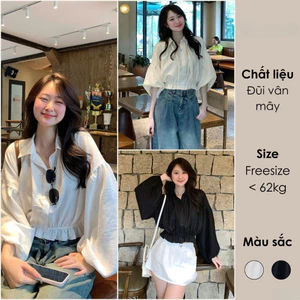 Áo Sơ Mi Dáng Croptop Tay Bồng Chun Dưới Thời Trang Nữ Bigsize