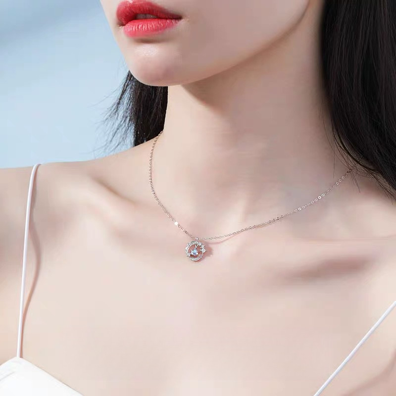 Tính khí thời trang mới của Trung Quốc zircon lông vũ mặt dây chuyền hình học cá tính và đa năng Vòng cổ nữ