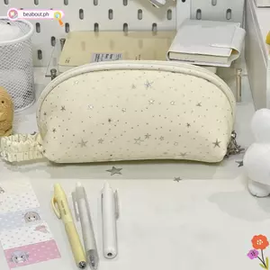 Bút chì BEABOUT, Túi đựng bút chì in hình ngôi sao màu vàng, hình vỏ dung tích lớn dễ thương có tay cầm Túi đựng bút Trường học Văn phòng