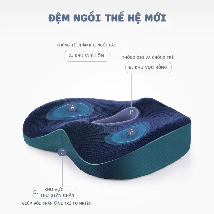 Đệm Lót Ghế Công Thái Học HomeMate Cao Su Non Gel Lạnh, Đệm Ngồi Văn Phòng Chống Trĩ Giảm Đau Lưng Đau Xương Cụt