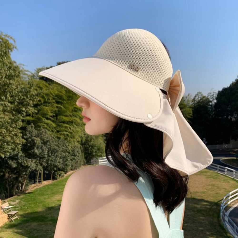 Mũ Chống Nắng Nửa Đầu HomeMate Vành Rộng Kèm Khăn Che Cổ, Nón Nữ Hàn Quốc Gập Gọn Có Dây Thắt Nơ
