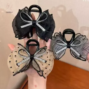 HNKMP Lưới Thanh Lịch Nơ Kẹp Tóc Nữ Đuôi Ngựa Vuốt Kẹp Lấp Lánh Kim Cương Giả Kẹp Tóc Bé Gái Mũ Đội Đầu Phụ Kiện Tóc Quà Tặng.