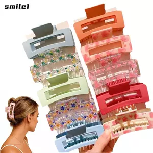 SMILE 5 Cái / bộ Kẹp Tóc, Hình Chữ Nhật Nhựa Rỗng Vuốt Tóc Kẹp, Chống Trơn Trượt In Hoa Phụ Kiện Tóc Nữ Bé Gái