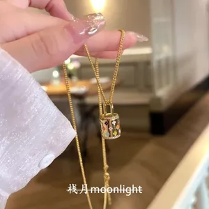 Ánh Sáng Trung Cổ Sang Trọng Handmade Nhỏ Giọt Men Hoa Xô Túi Mặt Dây Chuyền Vòng Cổ Tinh Tế Ánh Sáng Sang Trọng Cao Cấp Phong Cách Tiền Cũ Xương Đòn Dây Xích 6