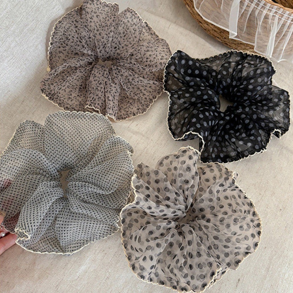 Hululu / Lưới Series Chấm Bi Da Báo Scrunchy Tóc Vòng Phong Cách Mỏng Dây Buộc Tóc Thân Thiện Với Da Không Làm Tổn Thương Tóc Dây Cao Su