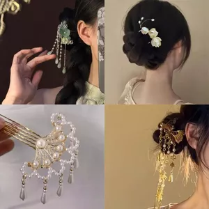 {Rainy Lotus} Lược chải tóc tua rua hoa lá sen cổ dành cho nữ Lược sườn xám Phụ kiện tóc kiểu Trung Quốc mới Mũ nón phù hợp cho mọi trận đấu 6.2