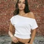 Áo thun trễ vai nữ Áo crop top ngắn tay màu trơn cho mùa hè