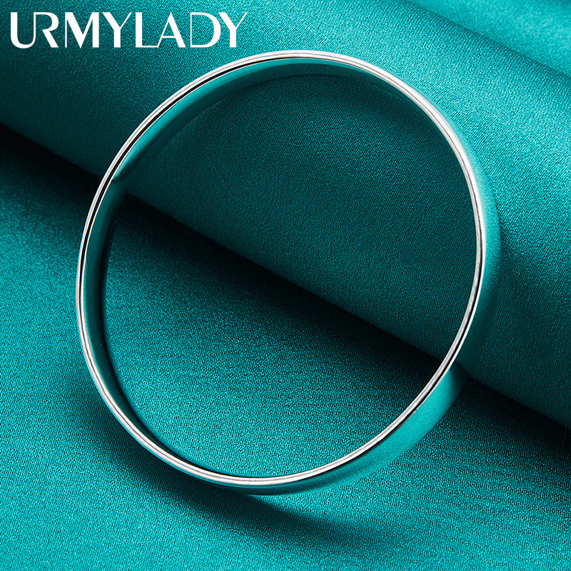URMYLADY Bạc 925 10mm Mịn Phẳng Vòng Lắc Tay Vòng Tay Nữ Cưới Đính Hôn Thời Trang Quyến Rũ Trang Sức