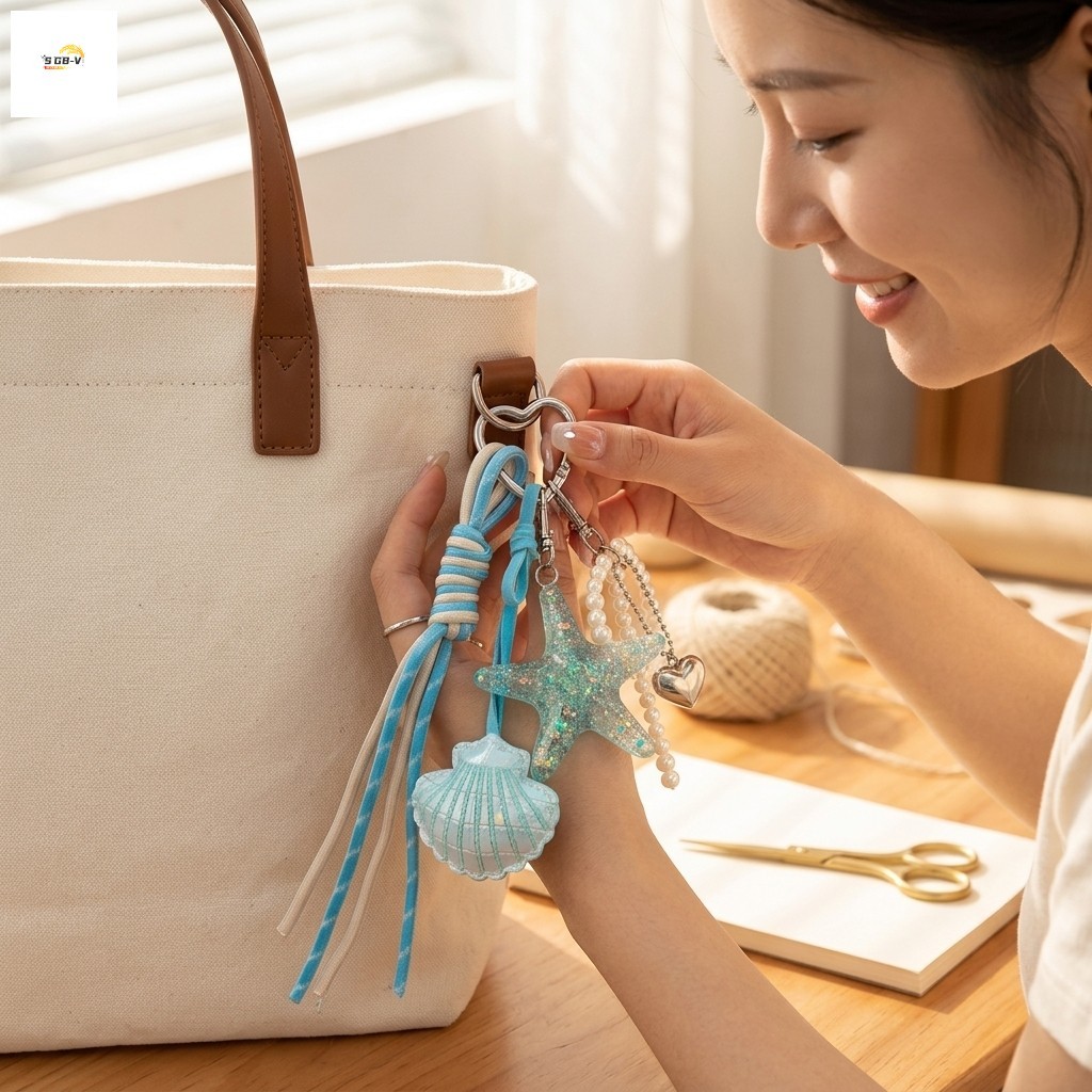 Miu Phong Cách Sao Biển-Shell Nơ Túi Dệt Mặt Dây Chuyền Trang Trí Cho Du Lịch Đi Biển