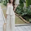 Set bộ hai dây nữ mùa hè hoạ tiết chấm bi màu kem cao cấp , Set áo 2S dáng xoè kèm quần suông dài ống rộng • MIU.STUDIO