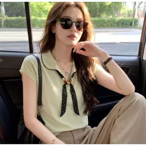 Mùa hè Phong cách mới của Pháp Petty Bourgeoisie Khăn lụa buộc dây cổ POLO Phong cách dịu dàng Nhật Bản Đơn giản Phù hợp với Áo mỏng