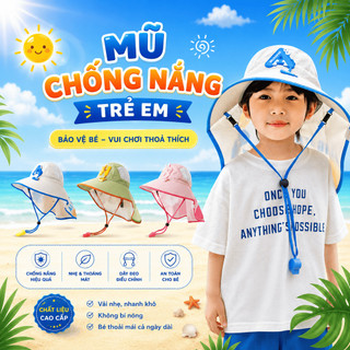 Mũ Chống Nắng Trẻ Em Vành Rộng Có Che Gáy, Nón Chống UV Cho Bé Trai Bé Gái Đi Chơi Đi Biển Thoáng Khí