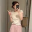 Áo thun ngắn tay cổ tròn Milyfashion Mùa hè Phong cách mới Slim-Fit Slimmer Look All-Match Casual Top Kết cấu hợp thời trang