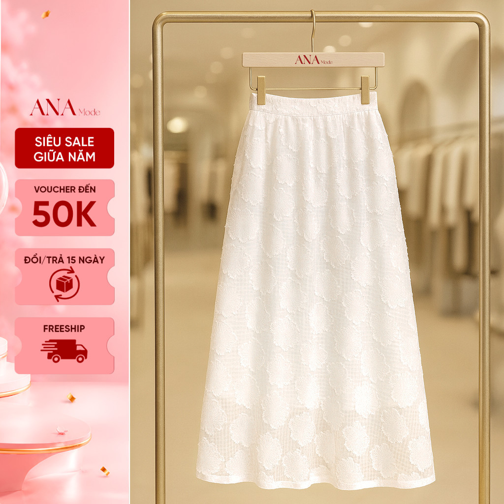 Chân Váy Form Rộng Trung Niên ANA Mode Chất Liệu Voan Thanh Lịch Đi Tiệc Quà Tặng Mẹ CV25CBD16