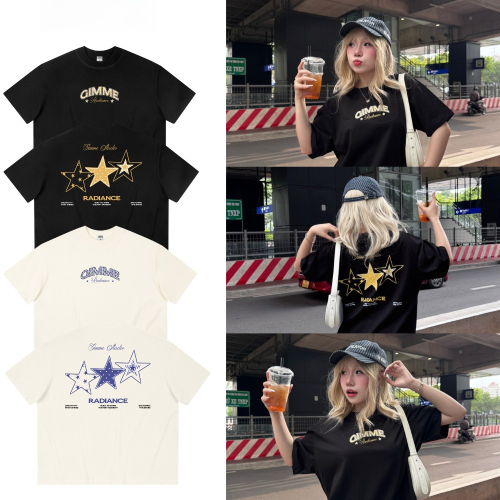 （Giao hàng 24h）Angela Áo Thun Boxy Gimme - STAR - Premium 100% Cotton 2 Chiều 220gsm - Áo Thun Unisex