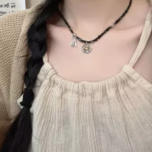 Mới Phong Cách Trung Quốc Đính Hạt Động Vật Tốt Lành Vòng Cổ Nữ Cao Cấp Retro Phong Cách Dân Tộc Ánh Sáng Sang Trọng Niche Xương Đòn Dây Chuyền Hạt Đen Vòng Cổ
