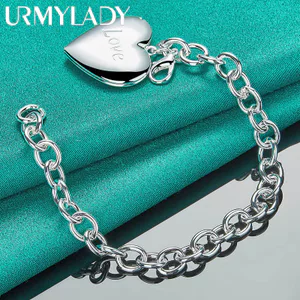 URMYLADY Bạc 925 Trái Tim Tình Yêu Khung Ảnh Vòng Tay Cho Nữ Cưới Đính Hôn Trang Sức Thời Trang