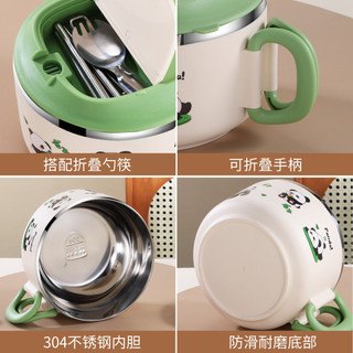 Bát mì ăn liền bằng thép không gỉ Lemei 304 Ký túc xá sinh viên Hoạt hình Cốc mì ăn liền dung tích lớn Tay cầm có thể gập lại Bát súp có nắp EI1I