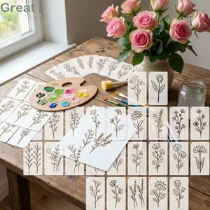 GREA 50 Cái / bộ Xịt Tranh stencils, PET Có Thể Tái Sử Dụng DIY Tranh Stencil Set, Sáng Tạo Có Thể Giặt Được Dòng Hoa Rỗng Nghệ Thuật Treo Tường Giấy Nến Làm Thẻ