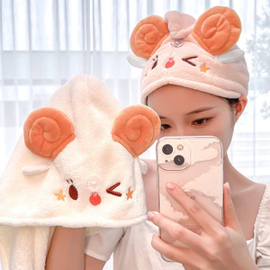 Hoạt Hình San Hô Lông Cừu Chăn Cừu Ngôi Sao Sấy Tóc Mũ Rửa Mặt Tẩy Trang Thêu Tam Giác Mũ Tắm Thấm Hút Tóc Sấy Khăn 0OOM
