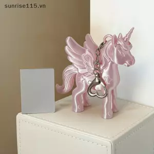 SRVN Móc khóa Pegasus thời trang 3D in màu hồng có khóa trái tim Túi quyến rũ dễ thương.