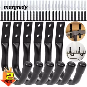 MARGREDY 2 Bộ Móc Hình Chữ J Nhà Để Xe, Móc Xe Đạp Treo Tường Hạng Nặng, Bền Với Ốc Vít Giá Để Đồ Tường Cửa Cho Phụ Kiện Tổ Chức Dụng Cụ Chịu Tải