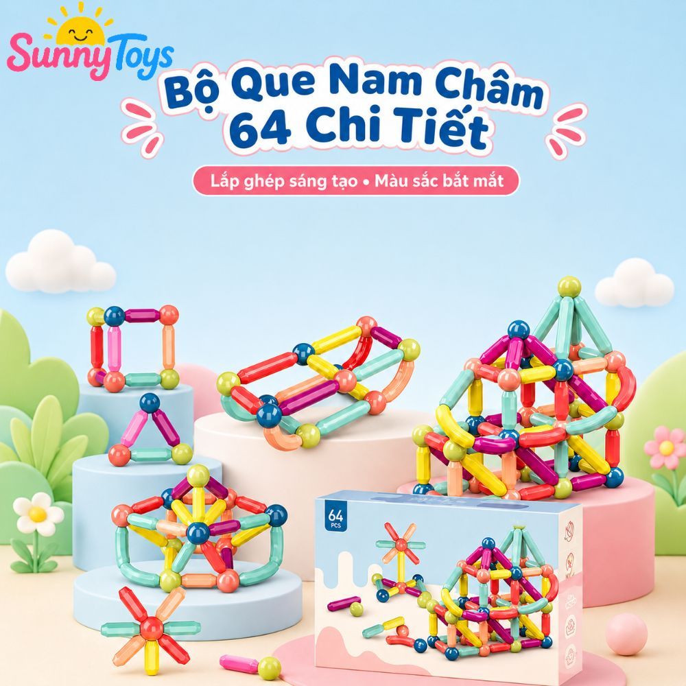 Bộ Xếp Hình Nam Châm SunnyToys 64 Chi Tiết - Ghép Nhà, Ghép Khối Và Mô Hình Sáng Tạo
