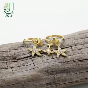 Nhẫn Tuyên Bố Seastar Pha Lê Trắng Cho Nữ Vỏ Đồng Mạ Vàng Có Thể Điều Chỉnh Cotail Trang Sức Quà Tặng
